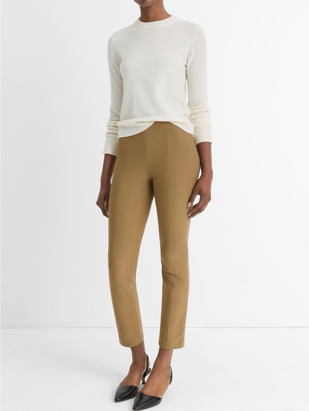 Vince Slim Ankle Italian Cotton-Blend Stitch-Front Seam Legging Pants
